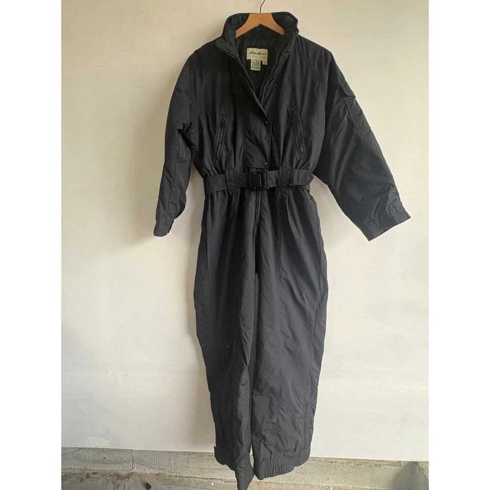 Eddie Bauer Vintage Women 10 Black Insulated Ski Suit One Piece Snow Suit Belted